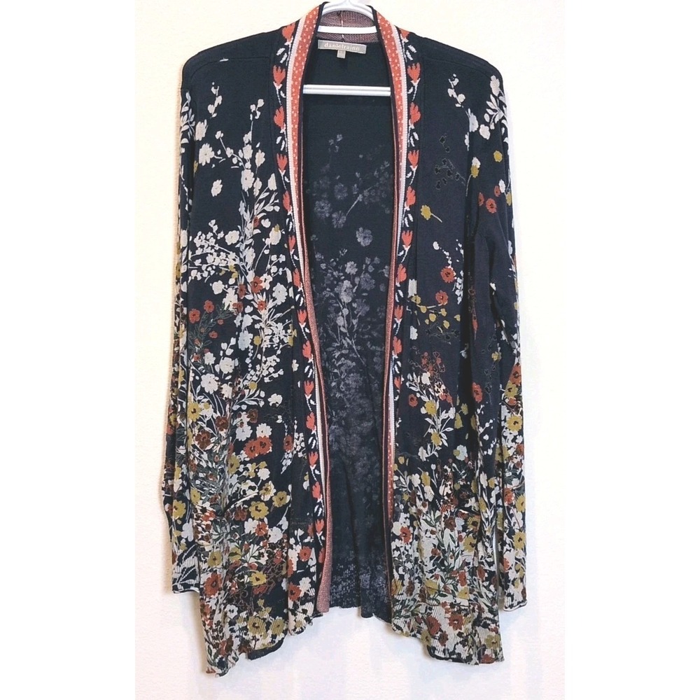 Daniel Rainn Cardigan Women's Size Large Cristiana Border Print Blue Floral